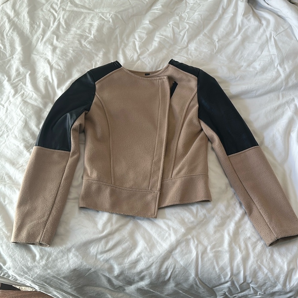 Venti6 Tan Wool look jacket with leather size M